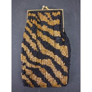Vintage 90s Beaded Coin Purse Evening Cigarette Bag Tiger Kiss Close Drama Glam